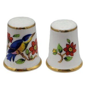 Vintage Aynsley England Bone China Thimble Blue Bird Red Flowers Collectibles